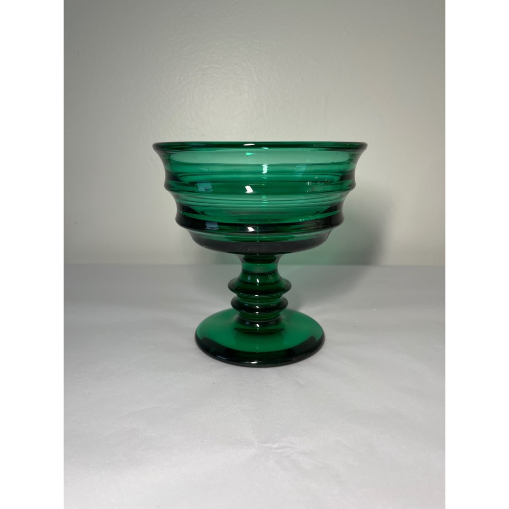 Kosta Boda Emerald Green Glass Footed Bowl Swirl Design